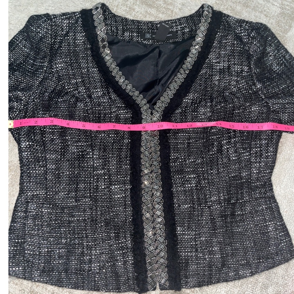 INC International Concepts Black Metallic Tweed Embellished Blazer Jacket M - Picture 3 of 4